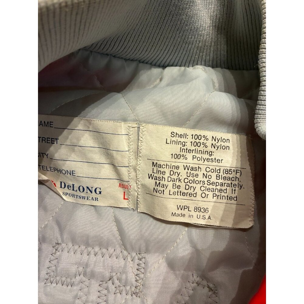 Vintage Delong Varsity Bowling Jacket Men Large Red Nylon Bomber Sportswear 90s - Picture 7 of 8